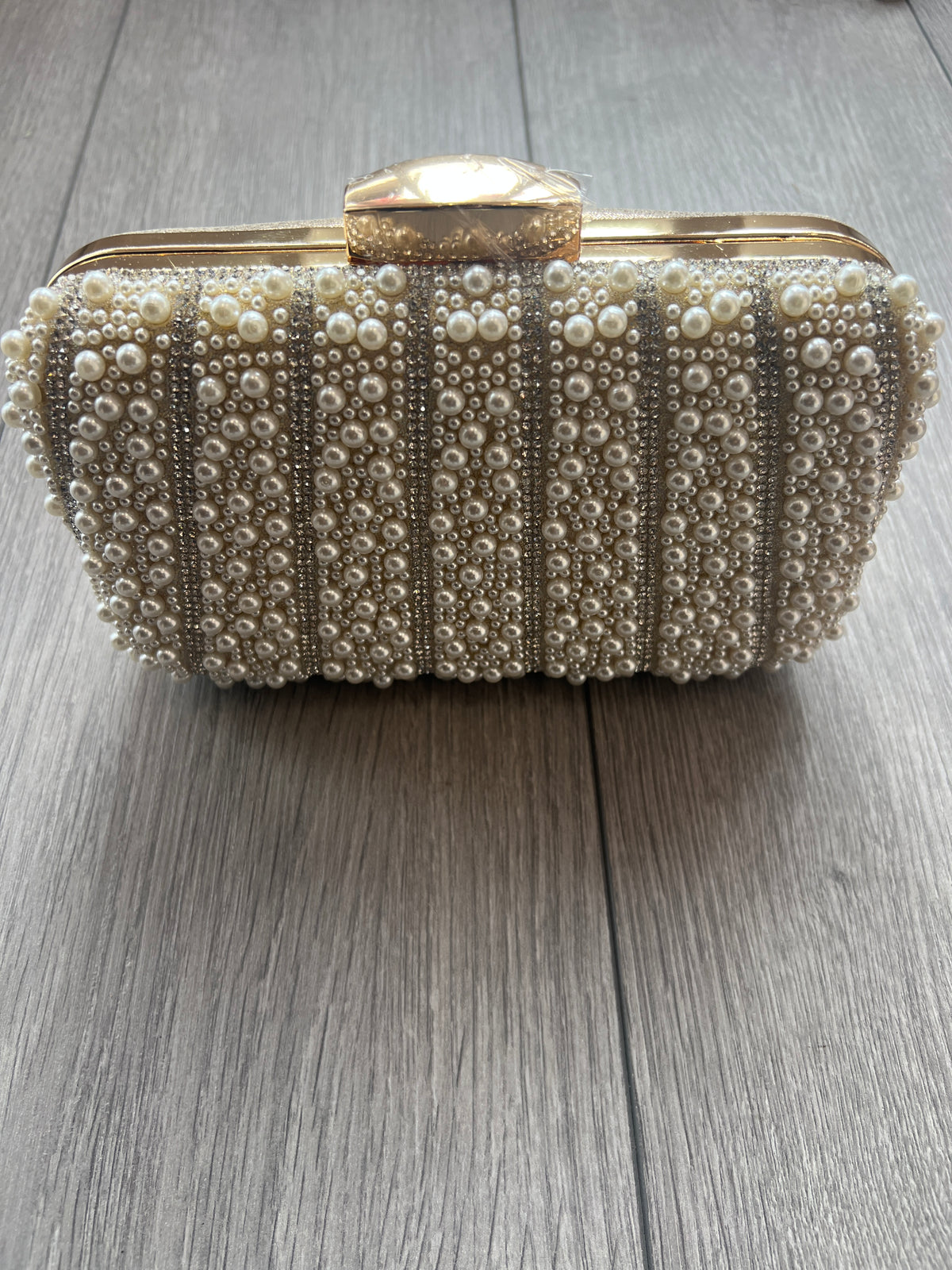 Elegance Pearl Vintage Box Clutch Bag - Ivory/Silver-Fascinators Direct