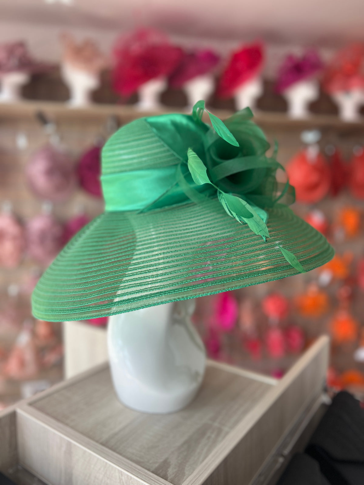 Emerald Crinoline Wide Brim Hat-Fascinators Direct