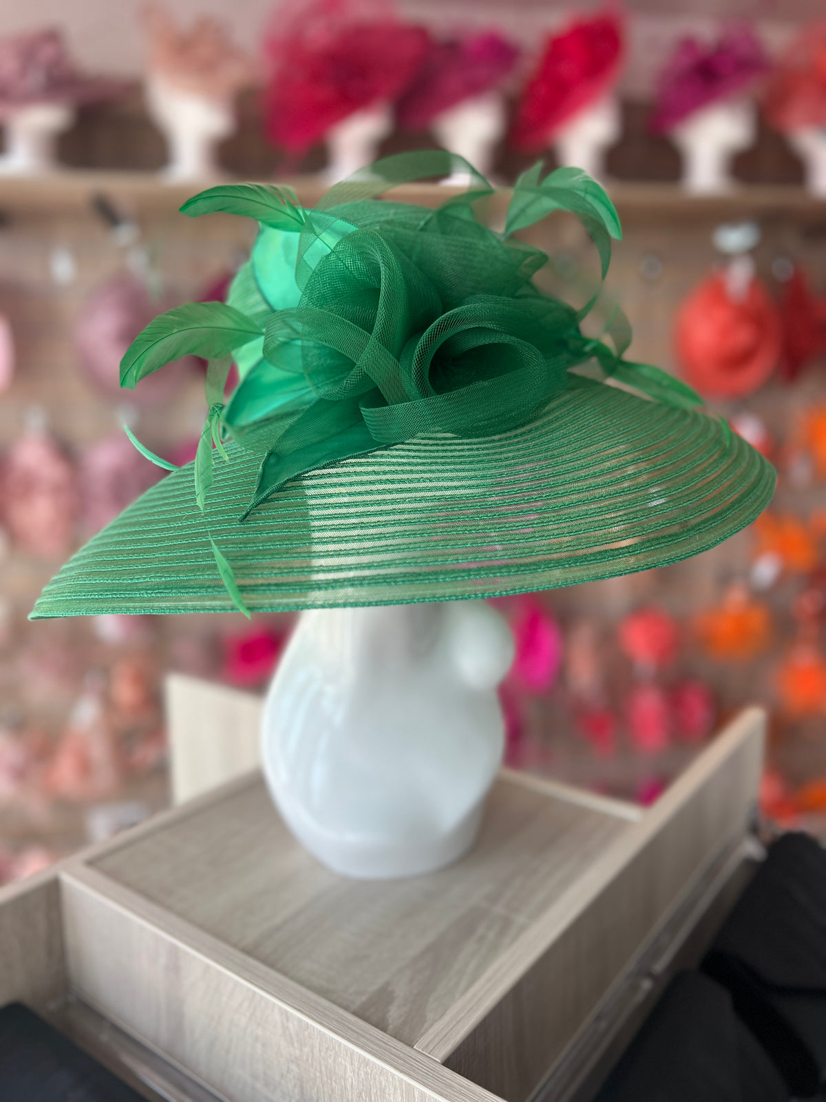 Emerald Crinoline Wide Brim Hat-Fascinators Direct