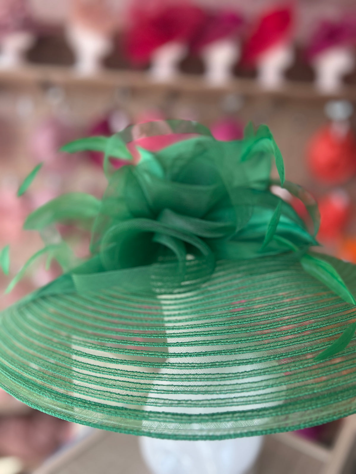 Emerald Crinoline Wide Brim Hat-Fascinators Direct