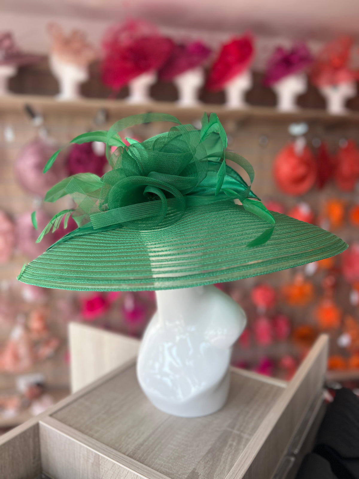 Emerald Crinoline Wide Brim Hat-Fascinators Direct
