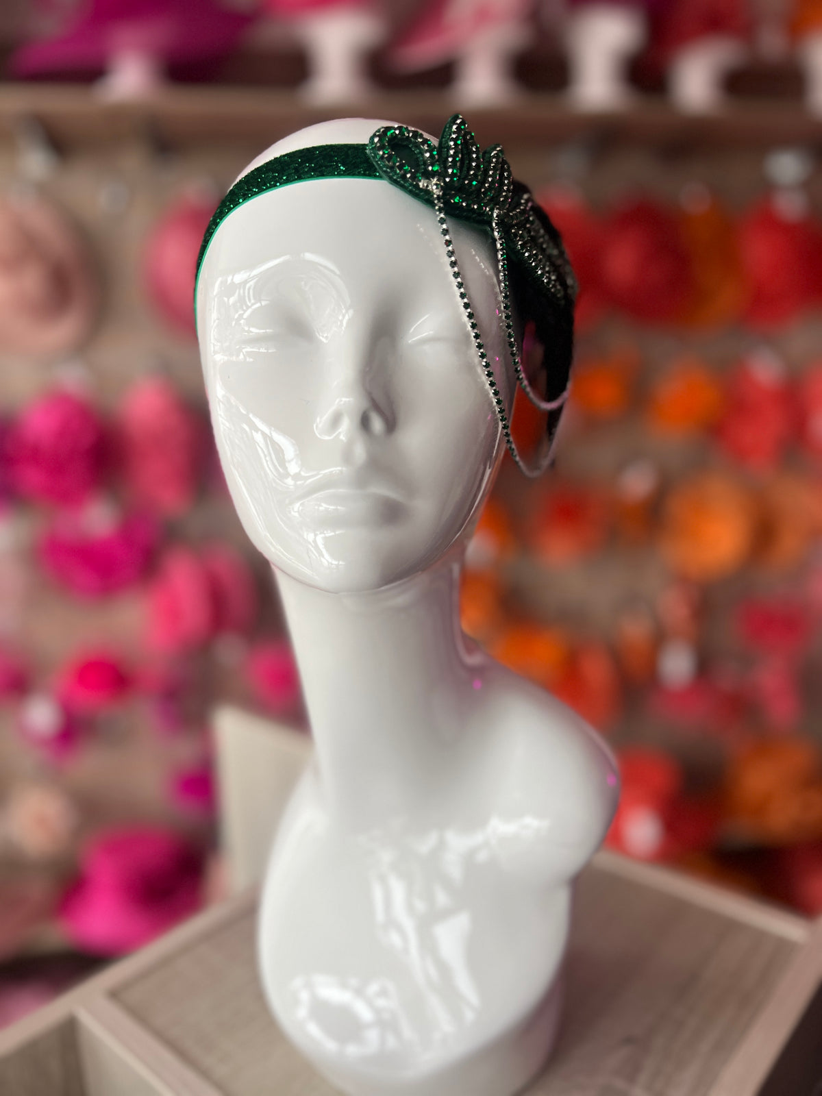 Emerald Green 1920's Style Feather Flapper Headpiece With Hanging Diamantés-Fascinators Direct