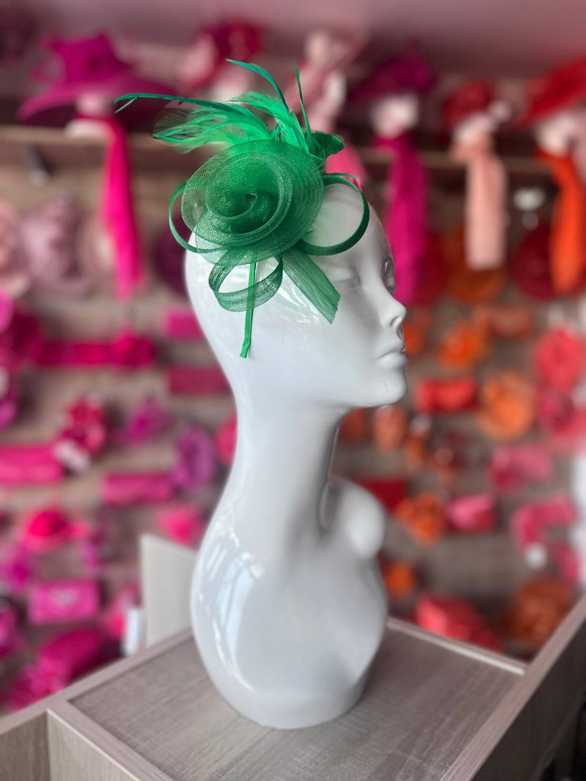 Emerald Green Crinoline Fascinator with Swirl &amp; Feathers-Fascinators Direct