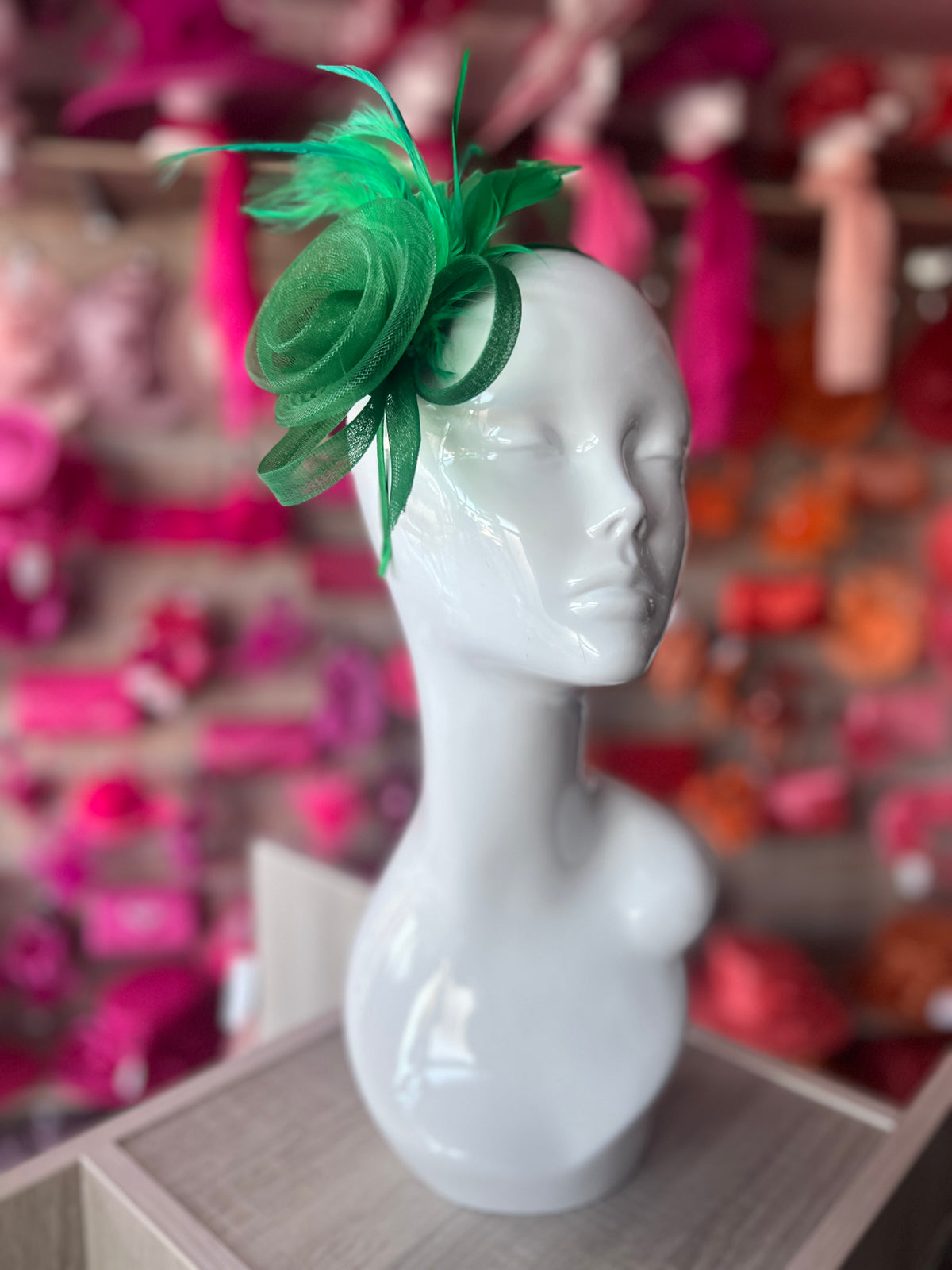 Emerald Green Crinoline Fascinator with Swirl &amp; Feathers-Fascinators Direct