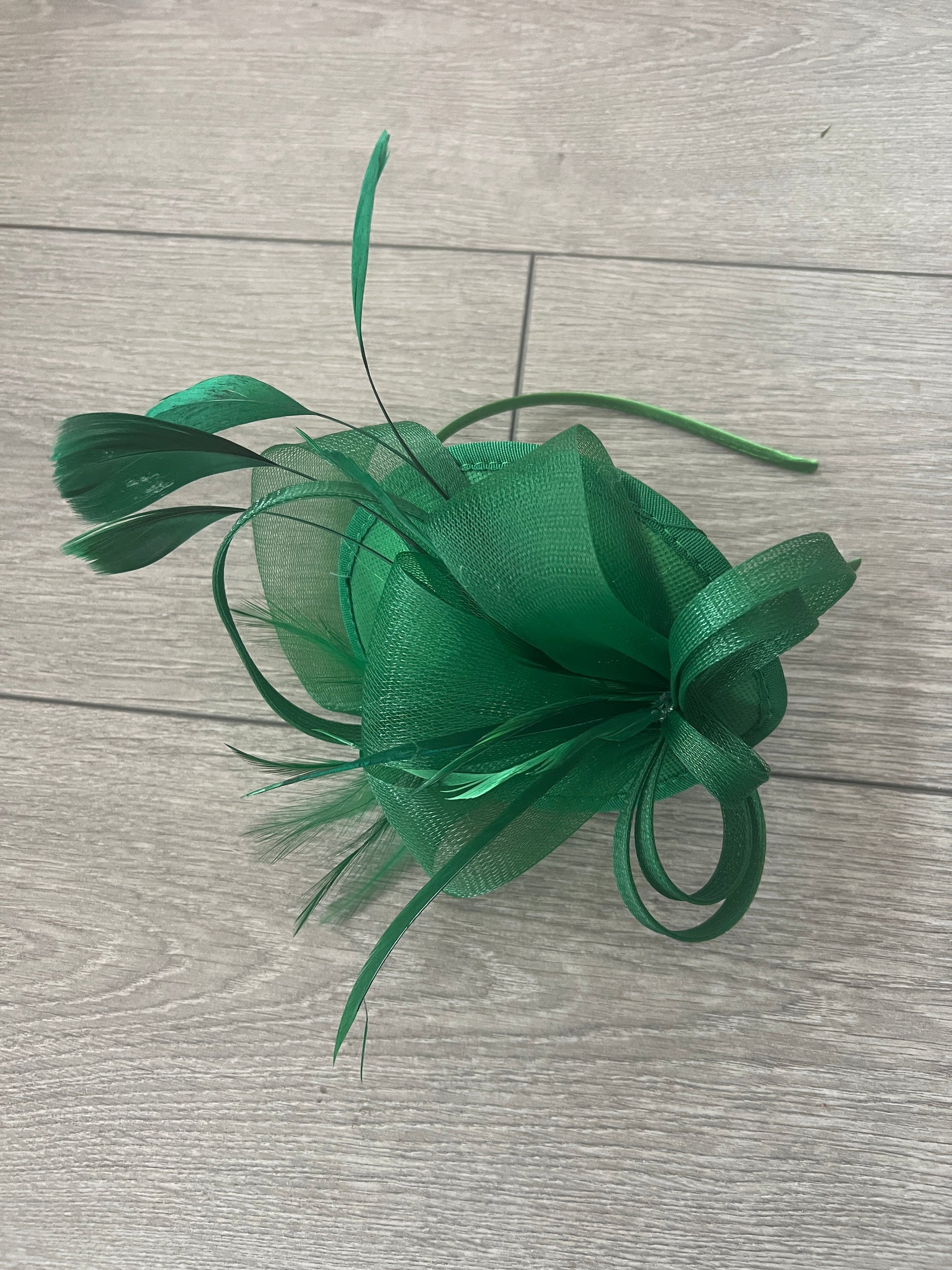 Emerald Green Fascinator Headband with Looped Crin & Feathers-Fascinators Direct