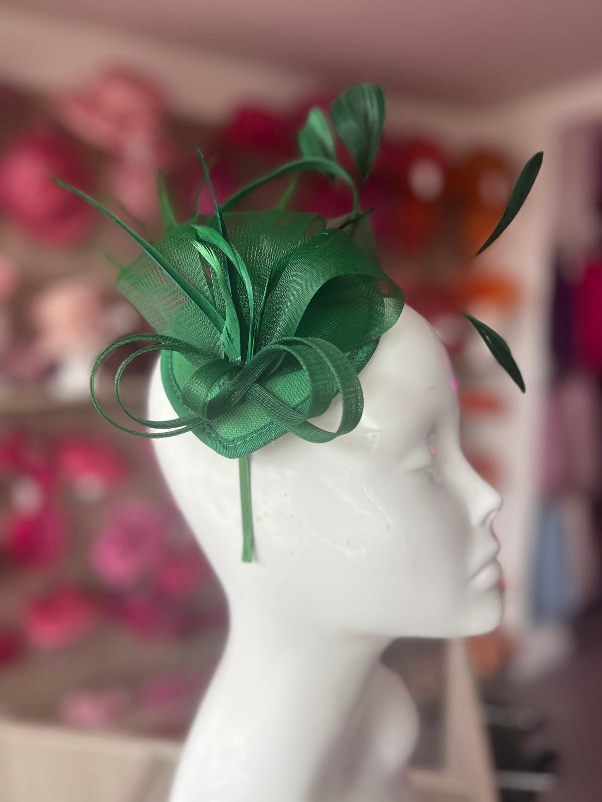 Emerald Green Fascinator Headband with Looped Crin &amp; Feathers-Fascinators Direct