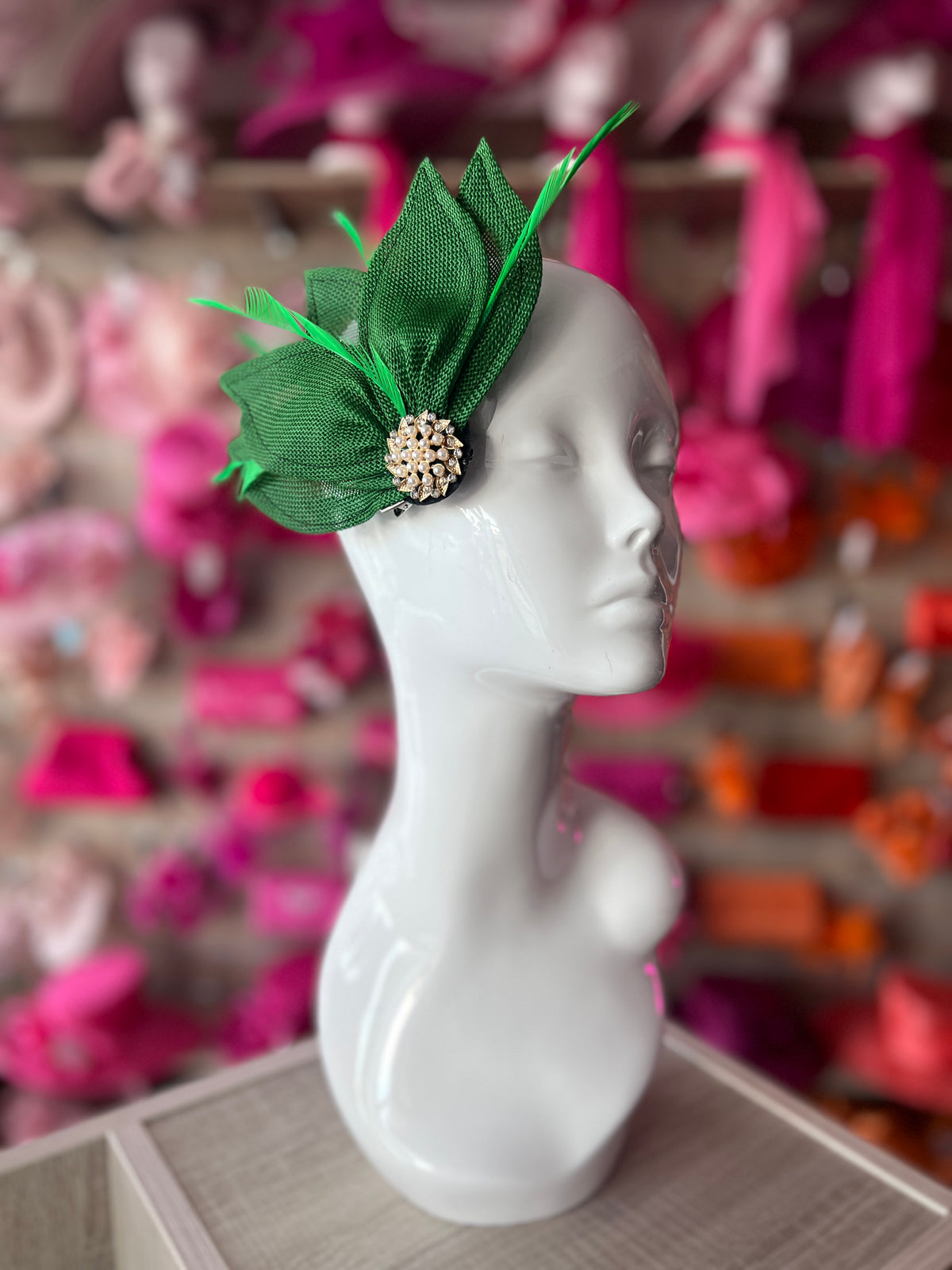 Emerald Green Feather Petal Fan Hair Clip Fascinator-Fascinators Direct