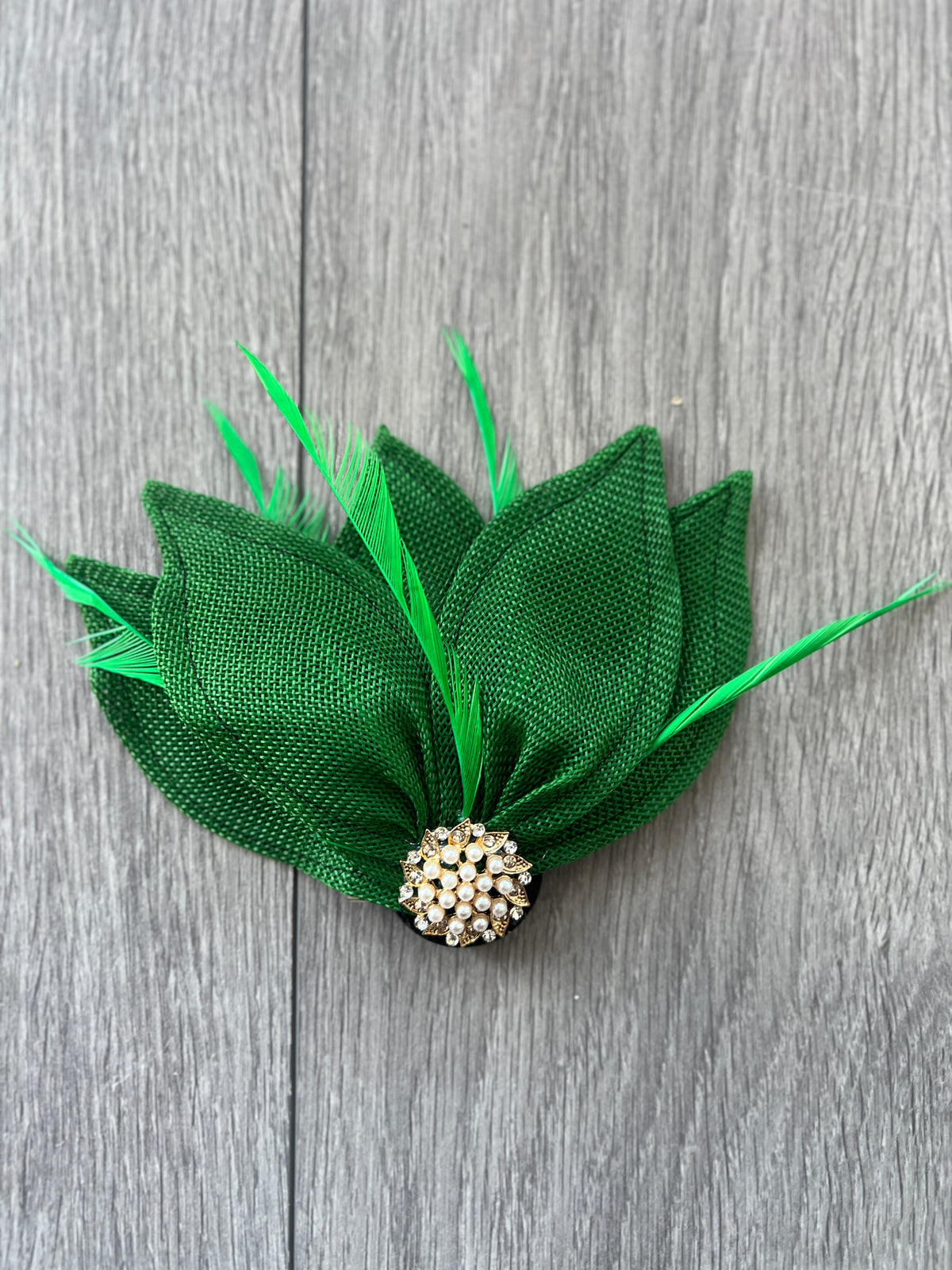 Emerald Green Feather Petal Fan Hair Clip Fascinator-Fascinators Direct