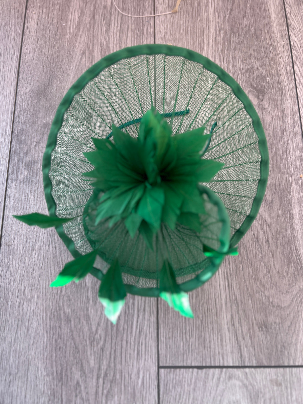 Emerald Green Pleated Spiral Fascinator With Feather Flower-Fascinators Direct