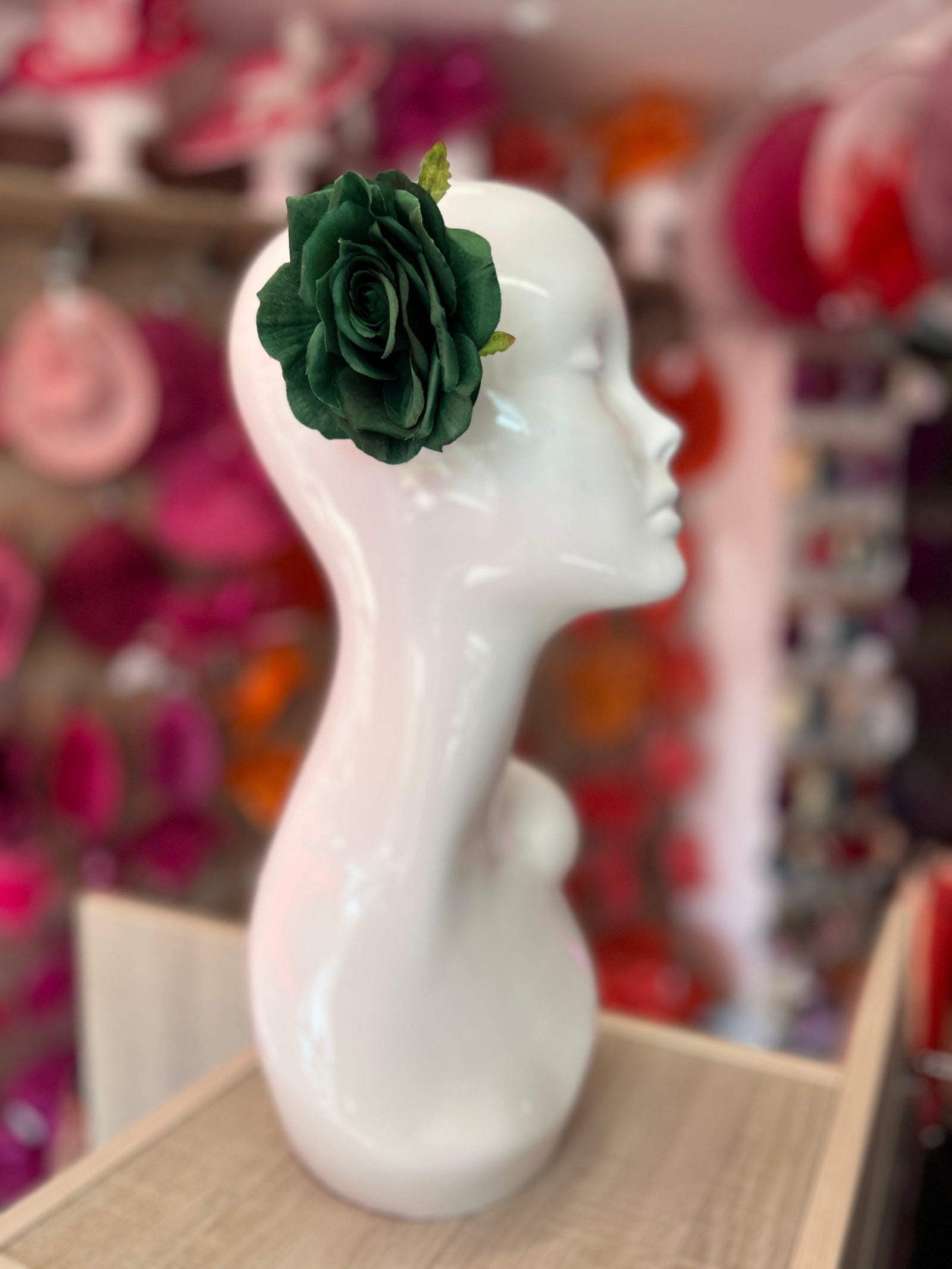 Emerald Green Rose Hair Clip-Fascinators Direct