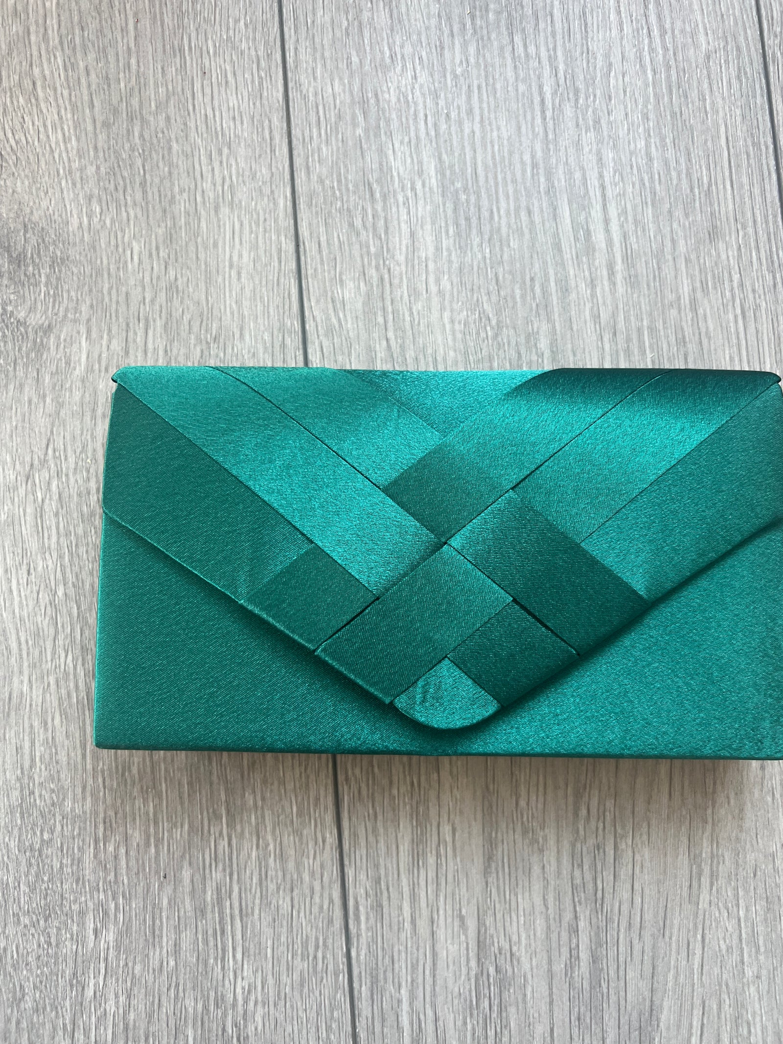 Emerald Green Satin Pleated Envelope Clutch Bag-Fascinators Direct