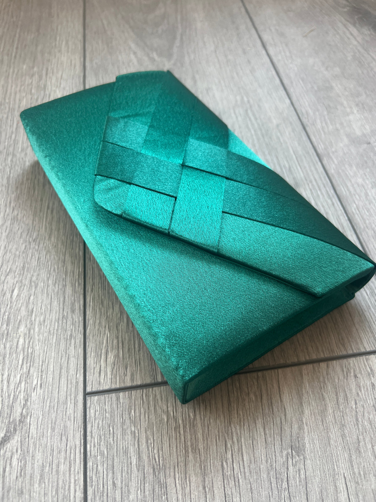 Emerald Green Satin Pleated Envelope Clutch Bag-Fascinators Direct