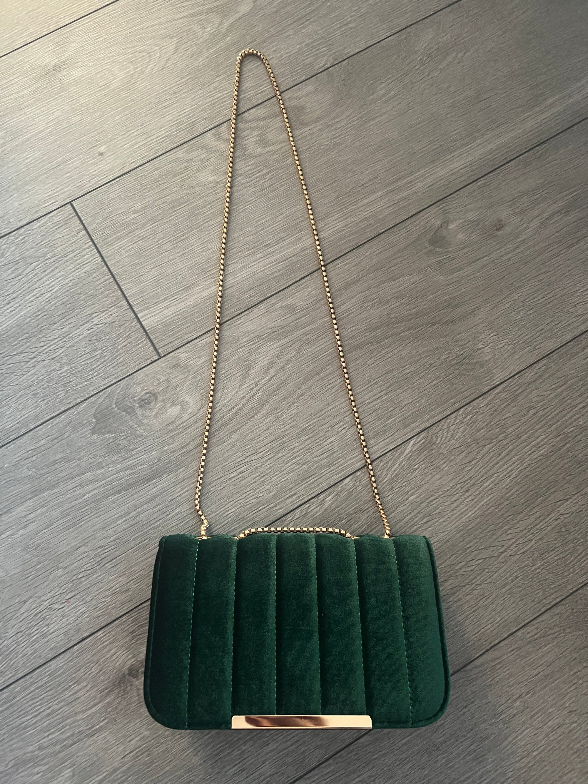 Emerald Green Velvet Shoulder Clutch Bag With Gold Chain-Fascinators Direct