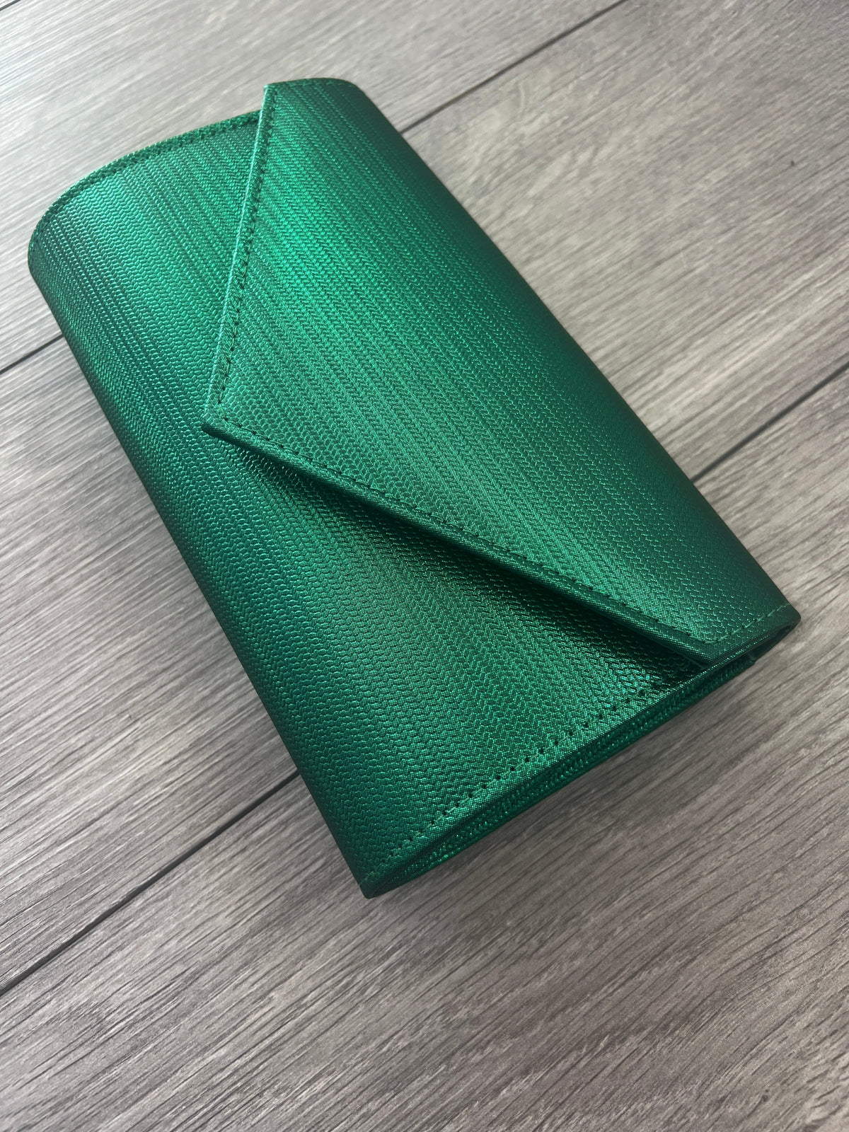 Emerald Metallic Envelope Clutch Bag-Fascinators Direct