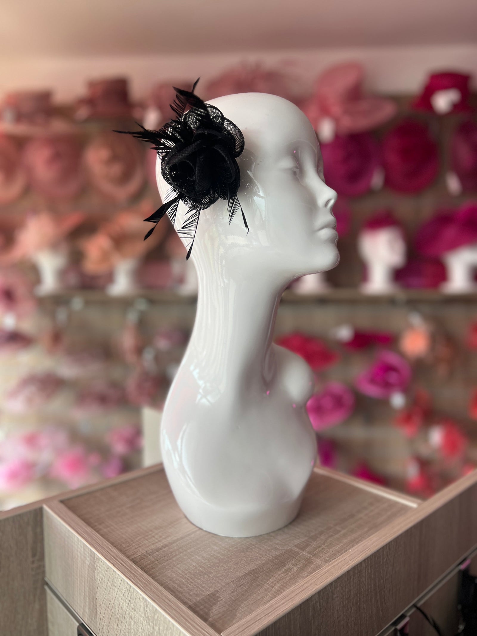 English Rose Small Black Fascinator Clip-Fascinators Direct