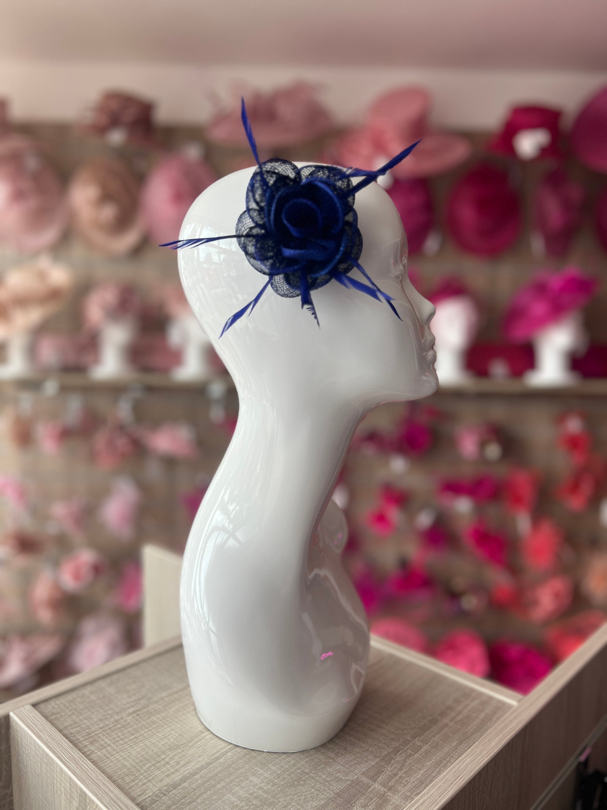 English Rose Small Blue Fascinator Clip-Fascinators Direct