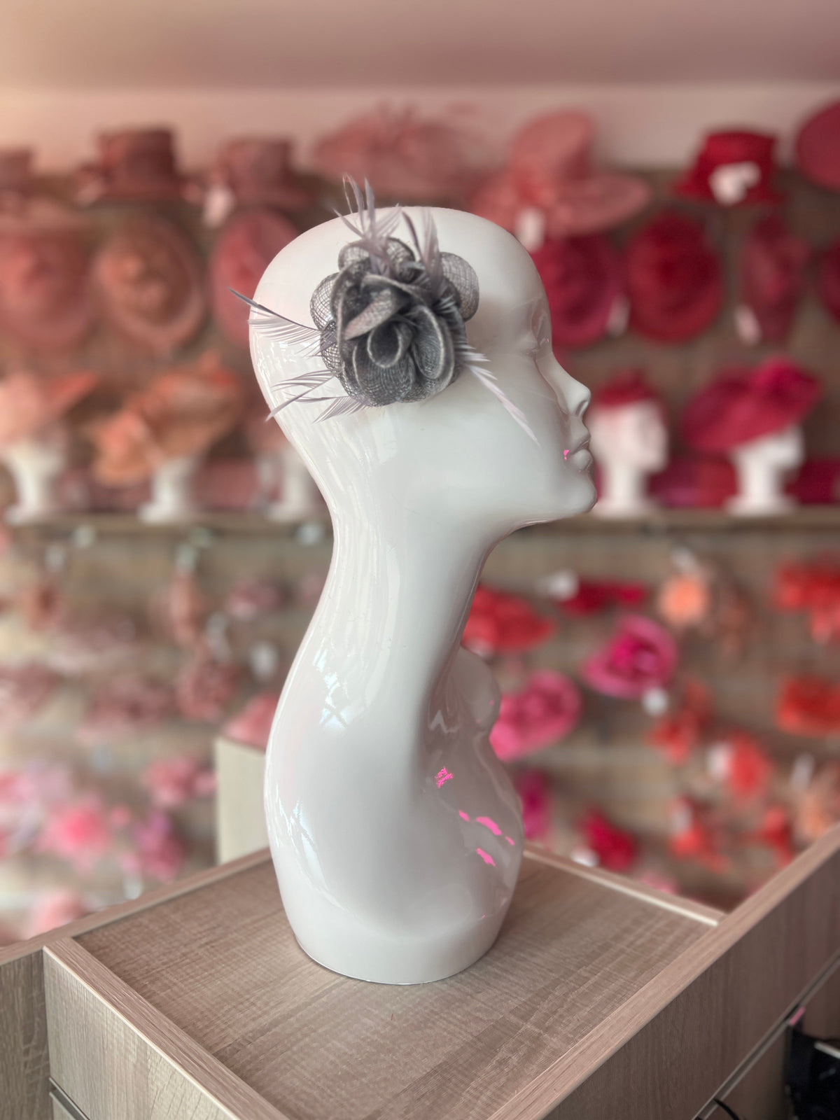 English Rose Small Grey Fascinator Clip-Fascinators Direct