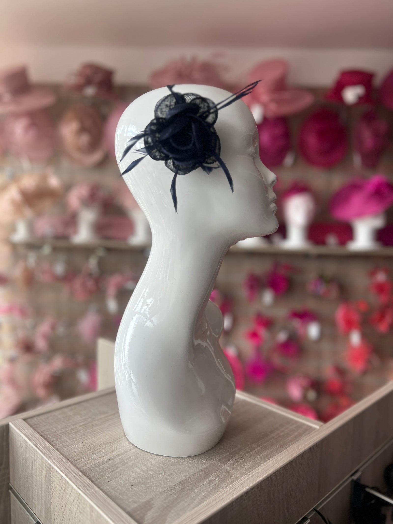 English Rose Small Navy Fascinator Clip-Fascinators Direct