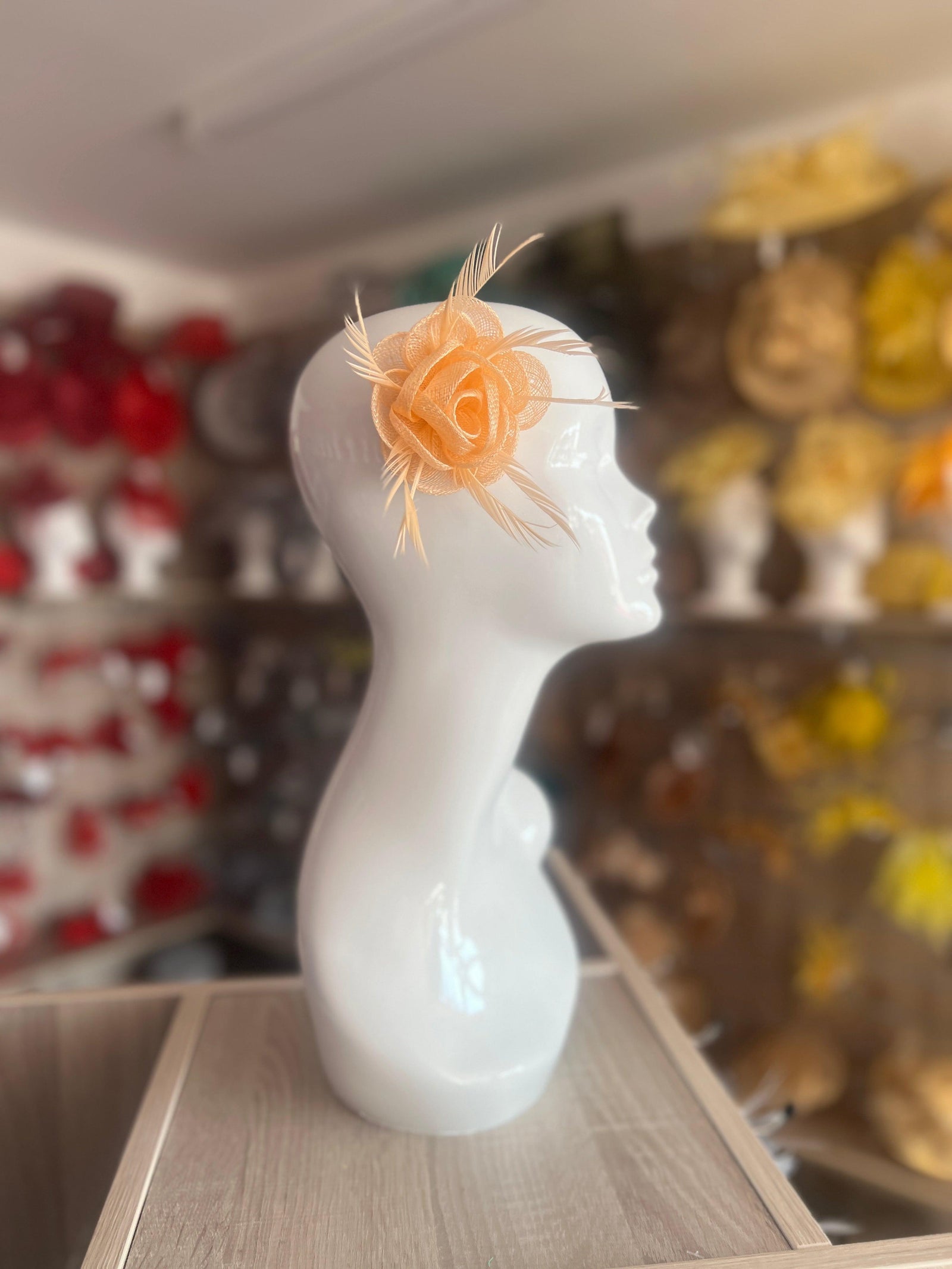 English Rose Small Peach Fascinator Clip-Fascinators Direct