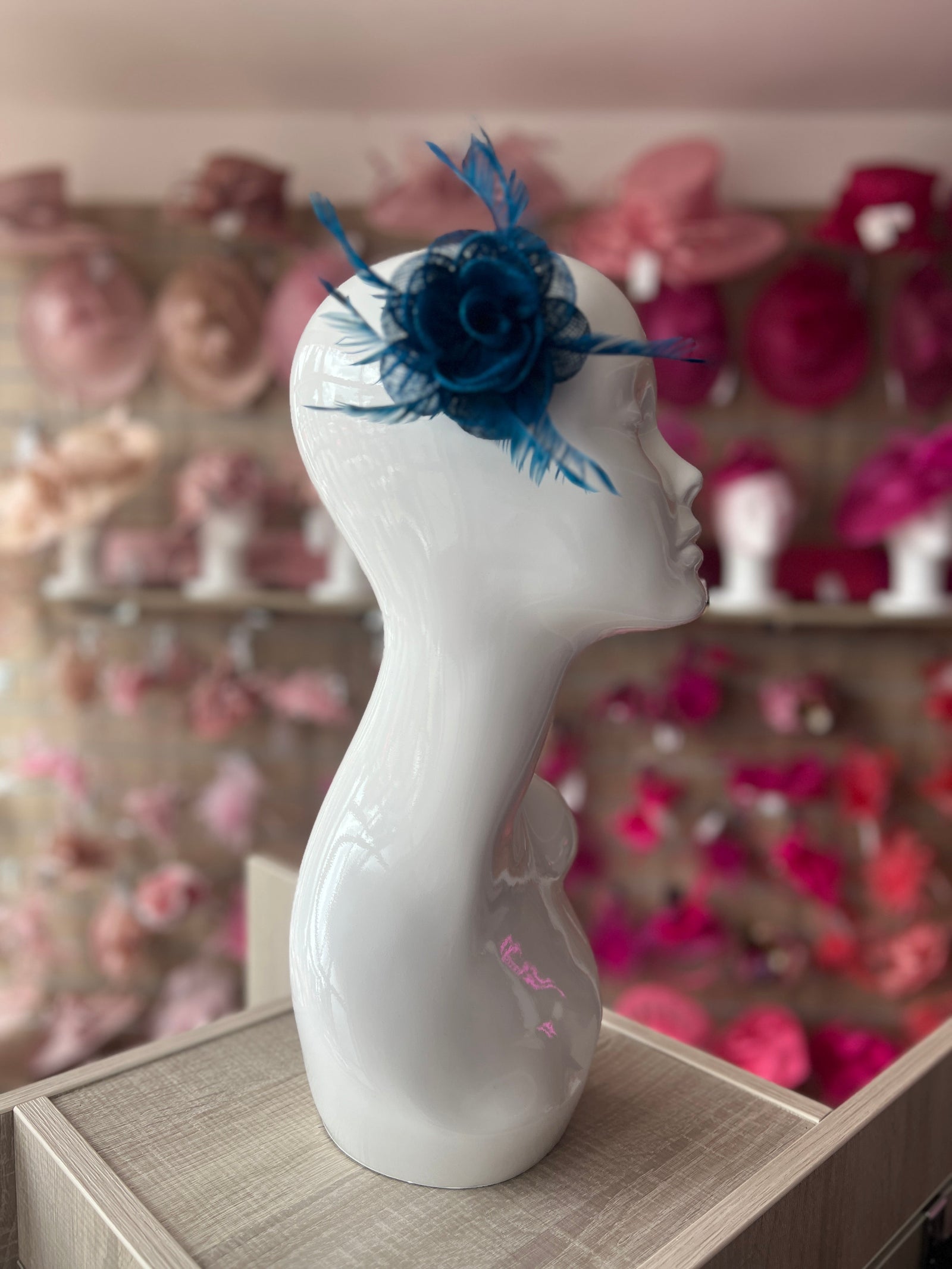English Rose Small Teal Fascinator Clip-Fascinators Direct