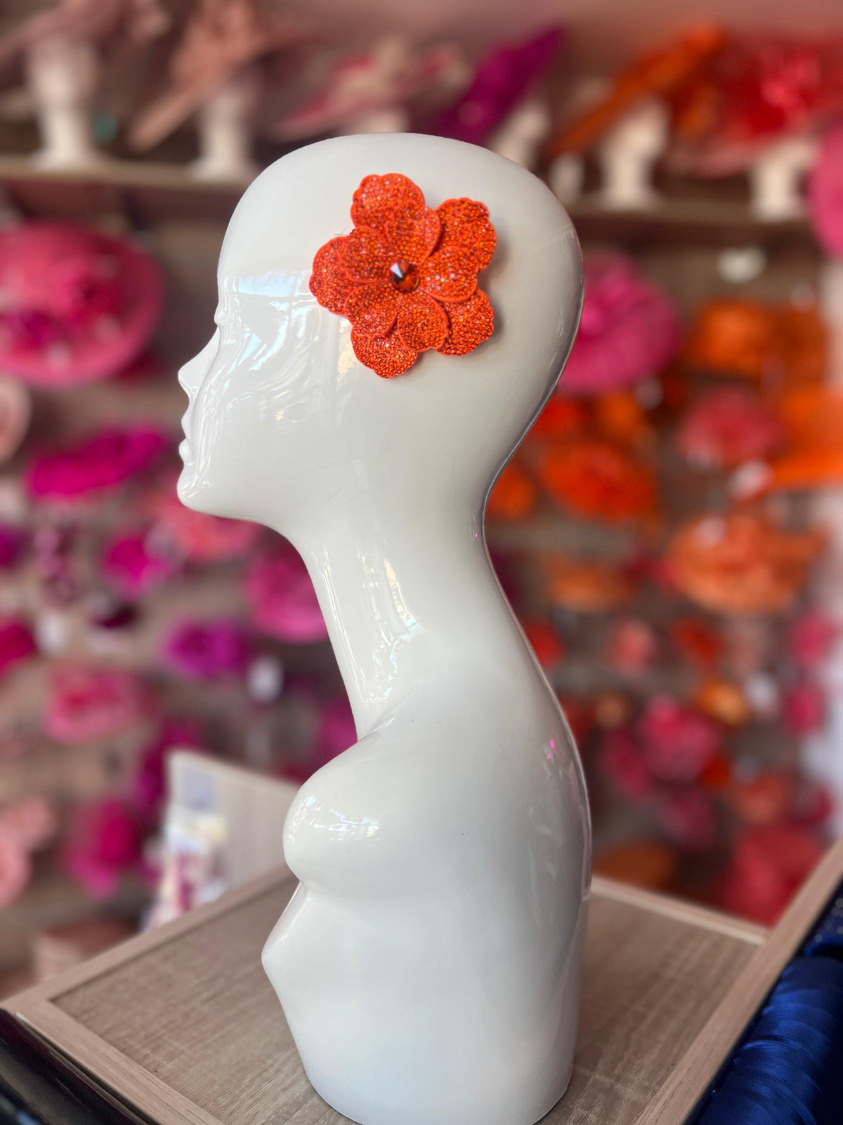Orange Diamante Small Flower Hair Clip