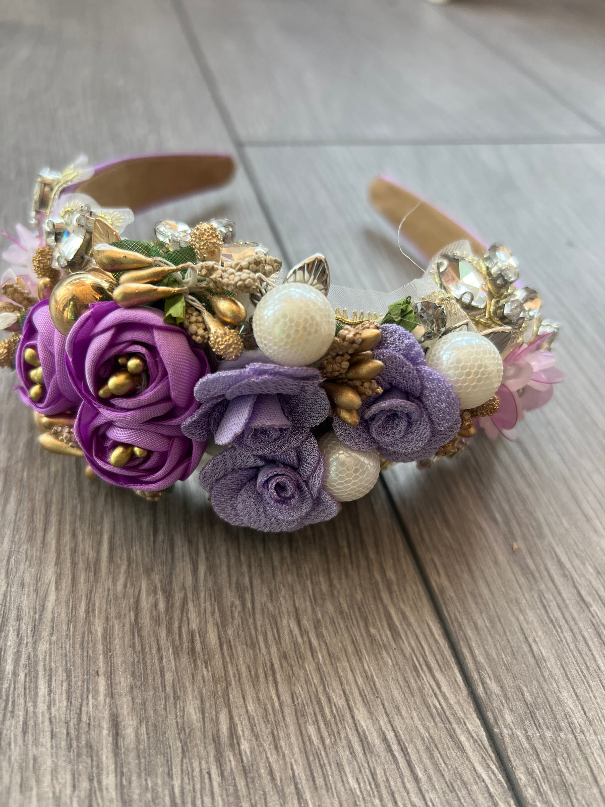 Lilac Flower Headband With Pearls &amp; Diamantes