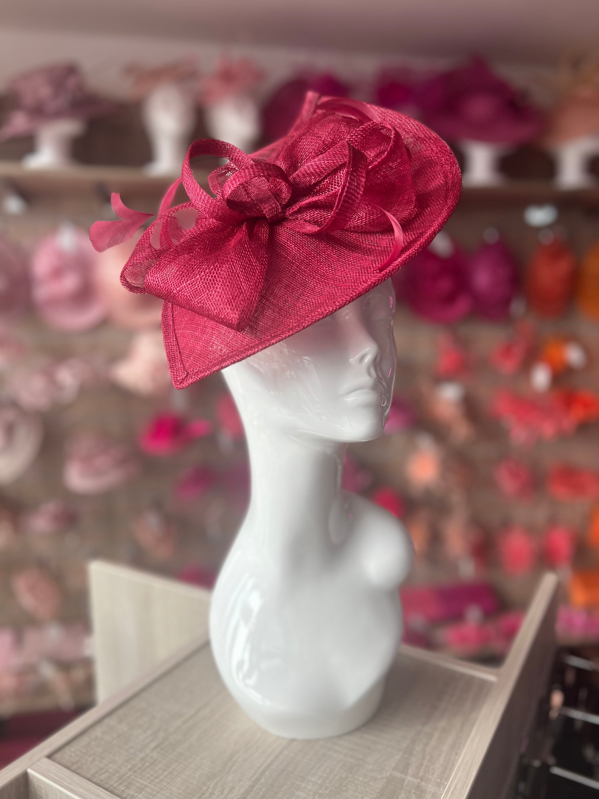 Stylish Burgundy Disc Fascinator with Decorative Bow