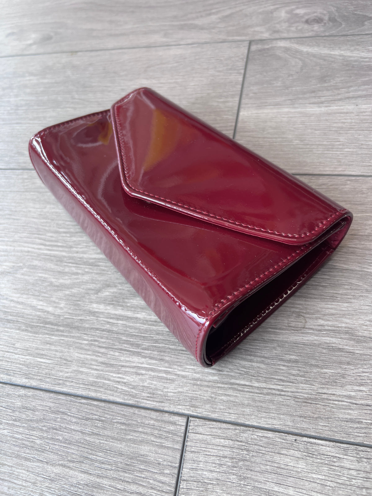 Burgundy Patent Clutch Bag