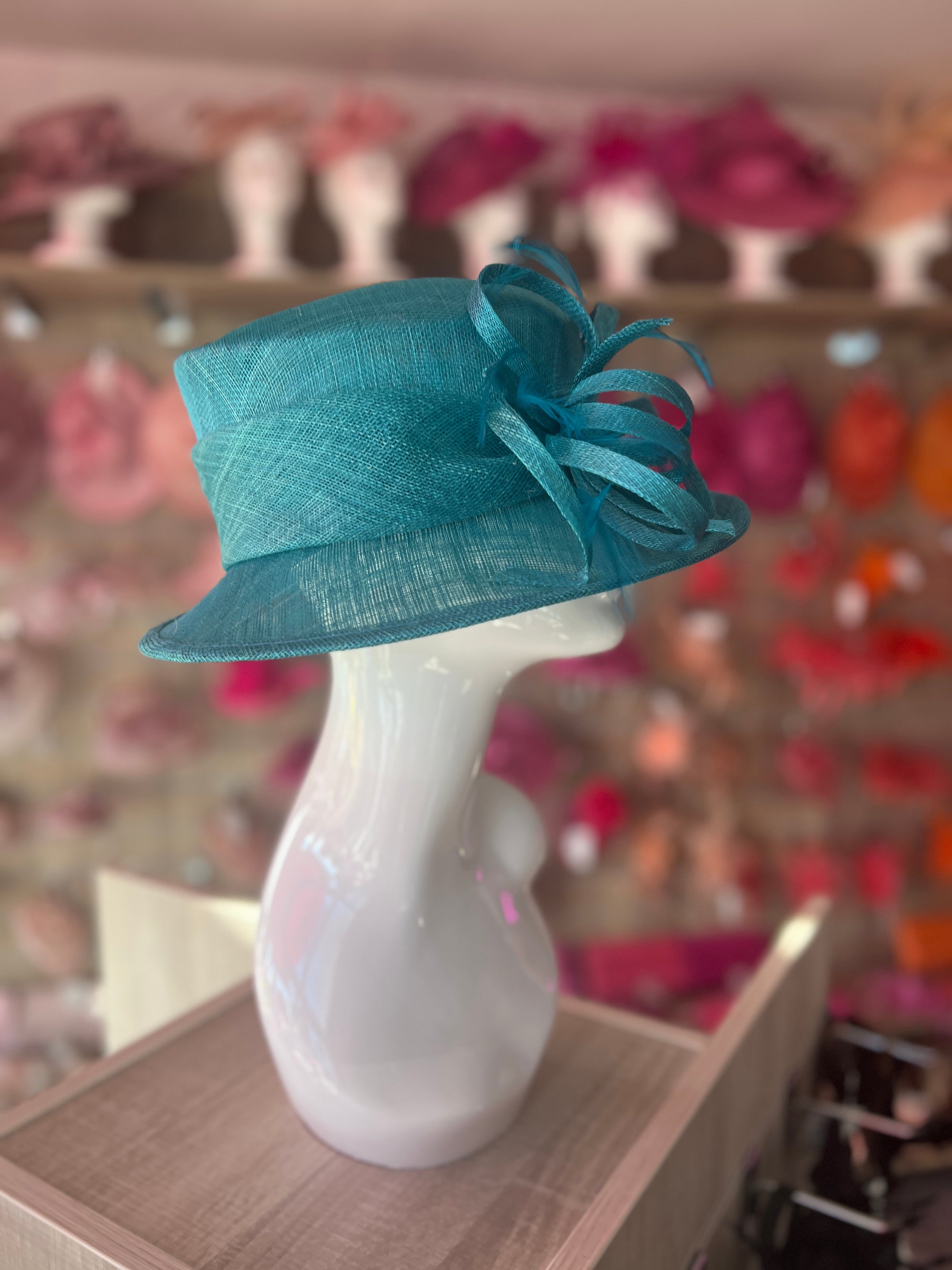 Short Brim Winter Teal Occasion Hat