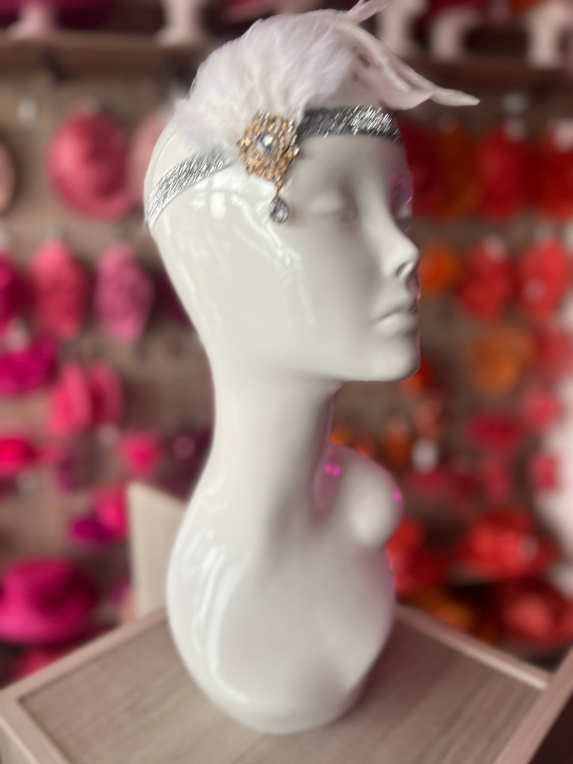 Vintage 1920s Headband Flapper Headpiece - White
