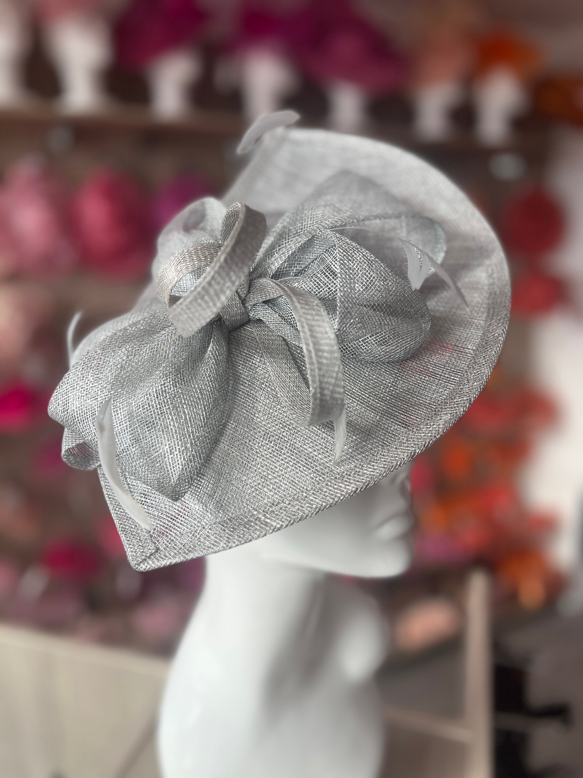 Stylish Silver Disc Fascinator with Decorative Bow