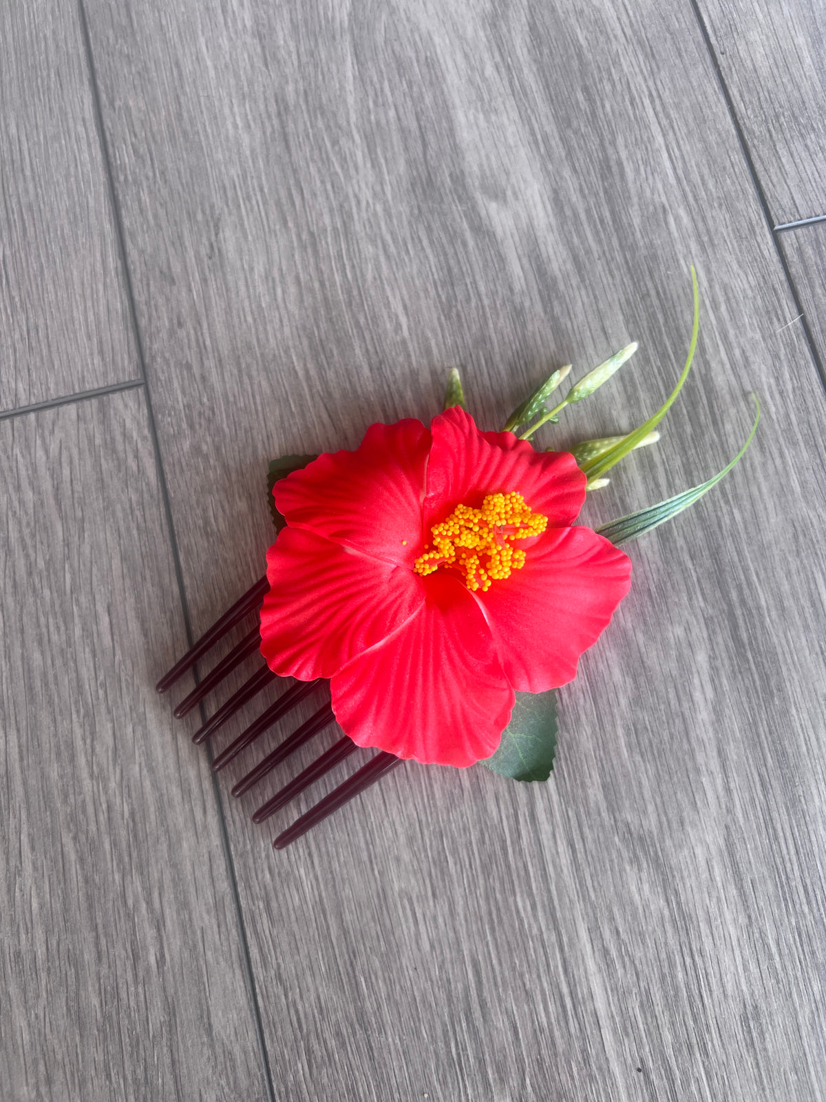 Coral Hawaiian Hair Flower Comb