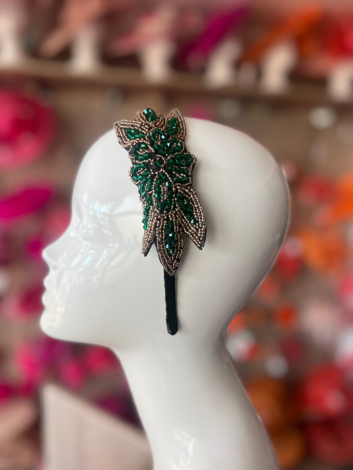 Vintage 1920's Green Leaf Beaded Headband