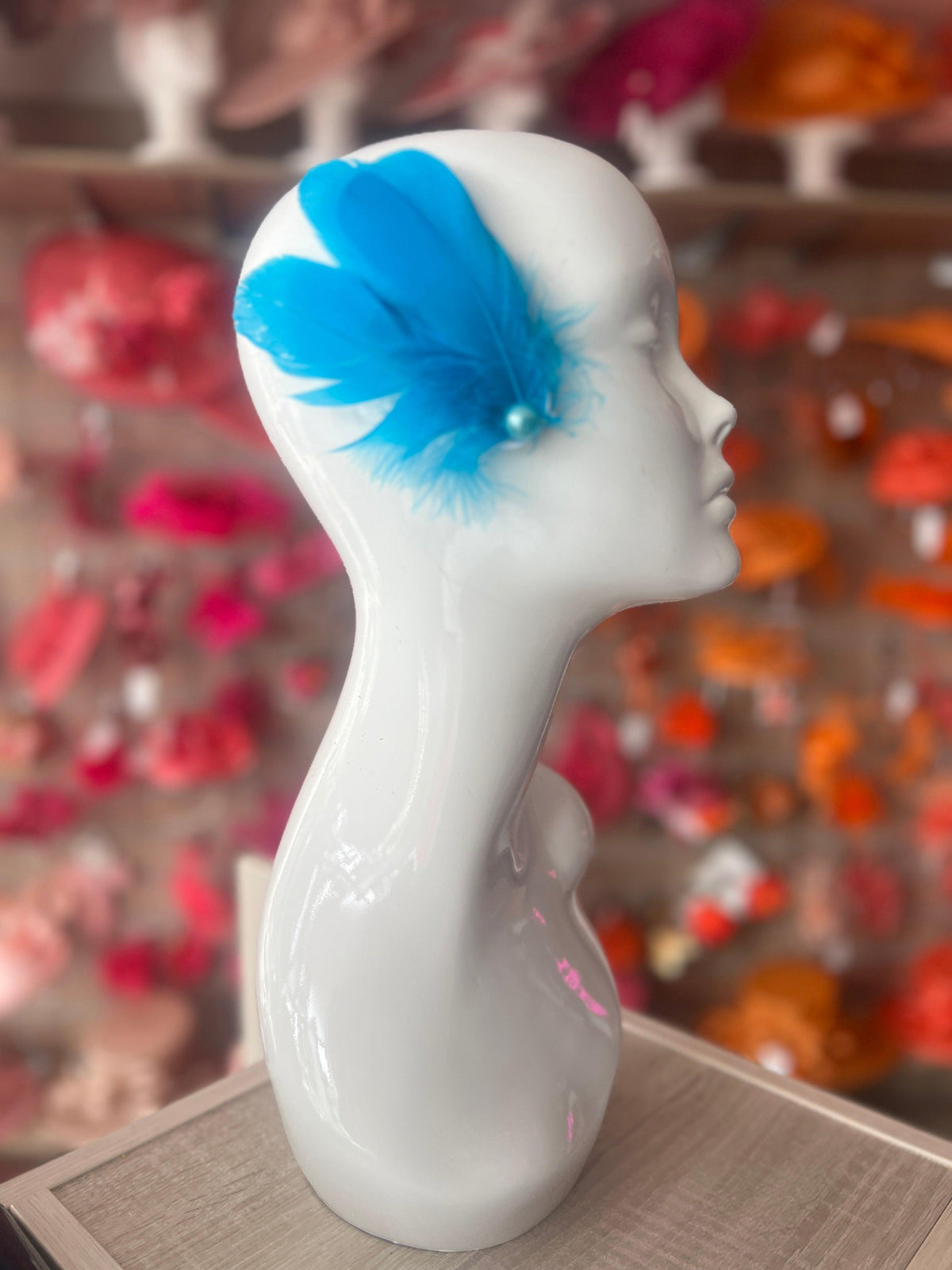 Turquoise Blue Fascinator Hair Clip With Feathers &amp; Pearl