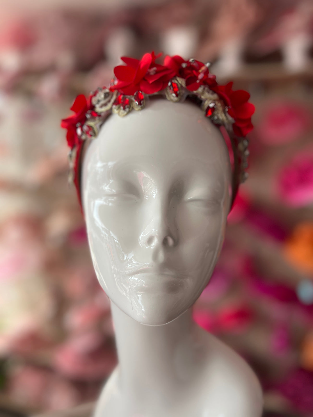 Red Flower Headband With Beads &amp; Diamantes