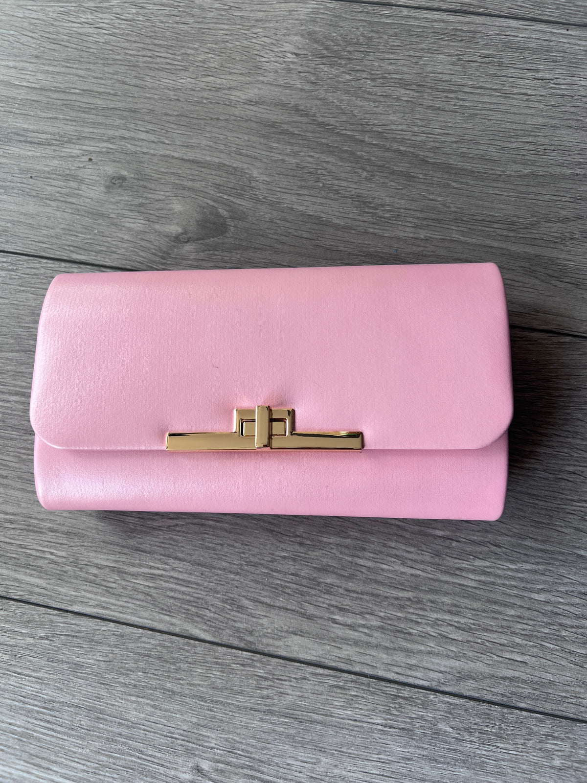 Bubblegum Pink Clutch Bag With Gold Turn Lock