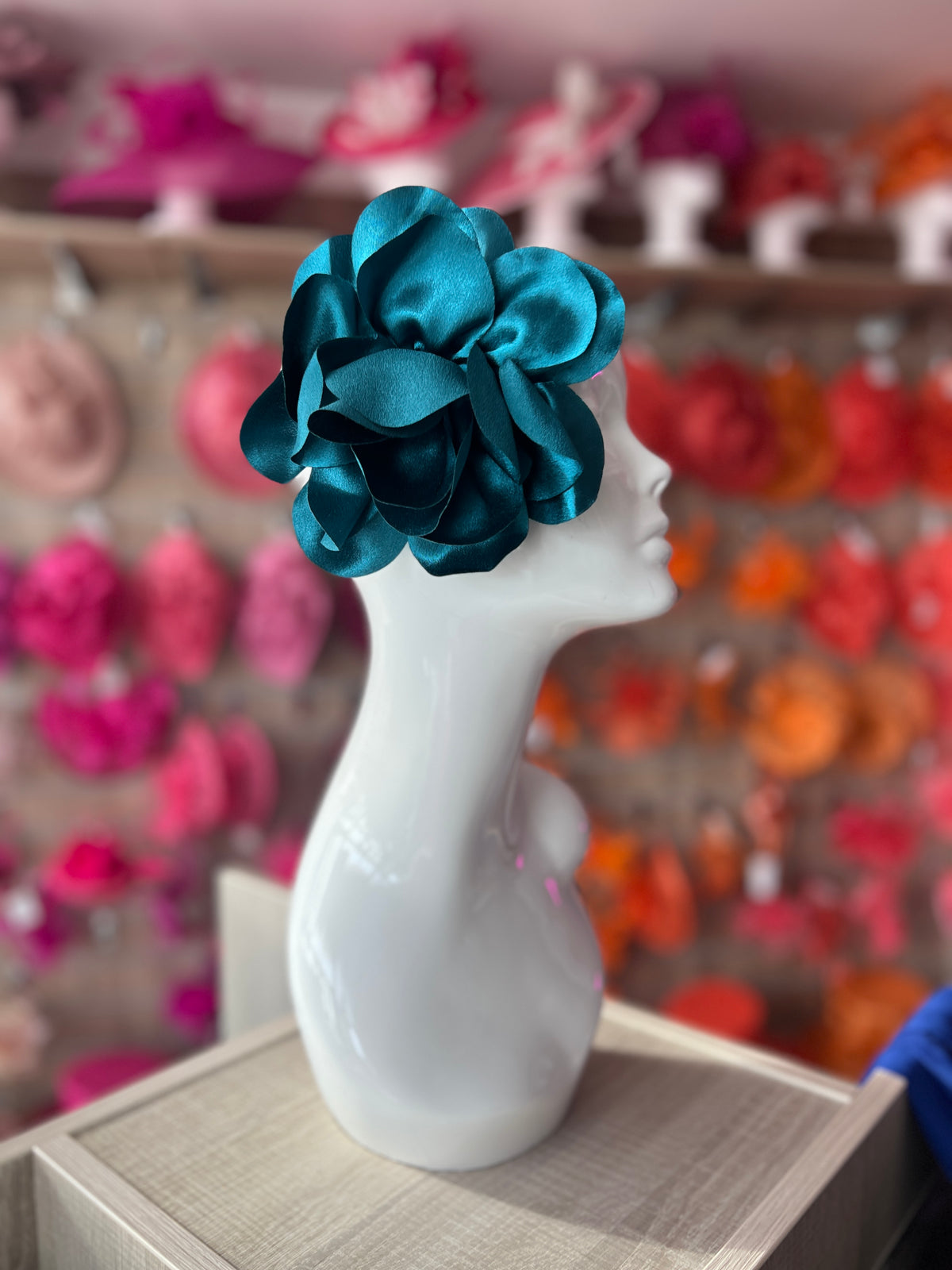 Teal Large Satin Rose Flower Fascinator