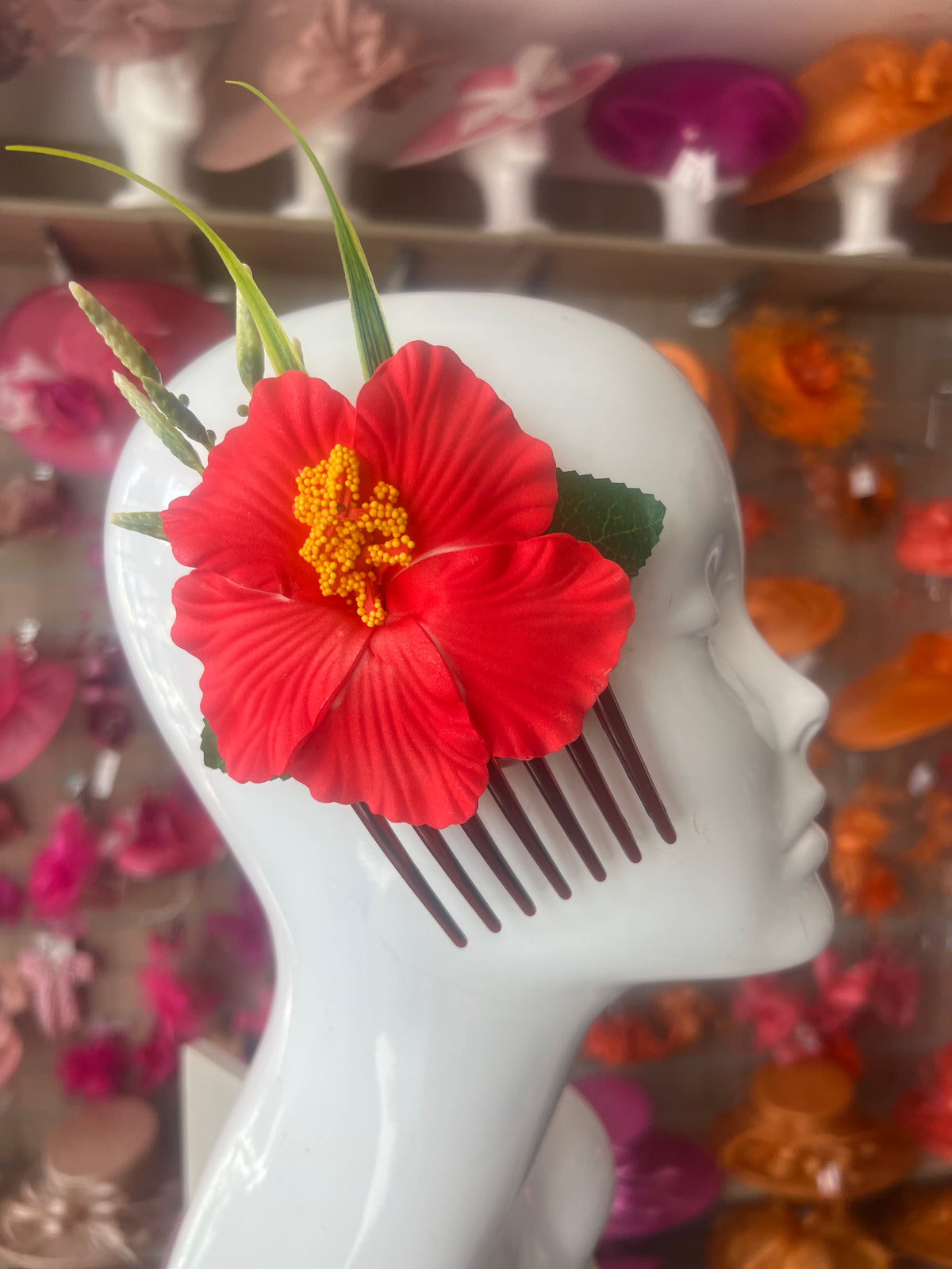 Coral Hawaiian Hair Flower Comb