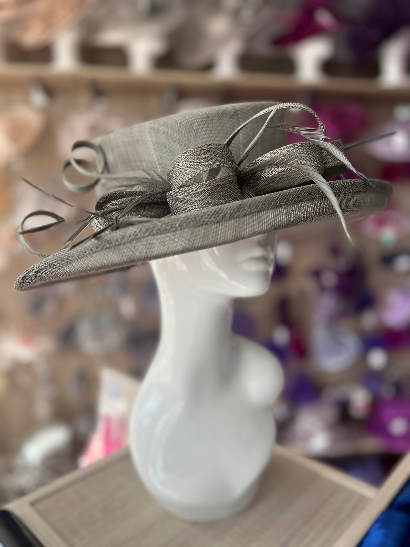 Classic Sinamay Pewter Wedding Hat