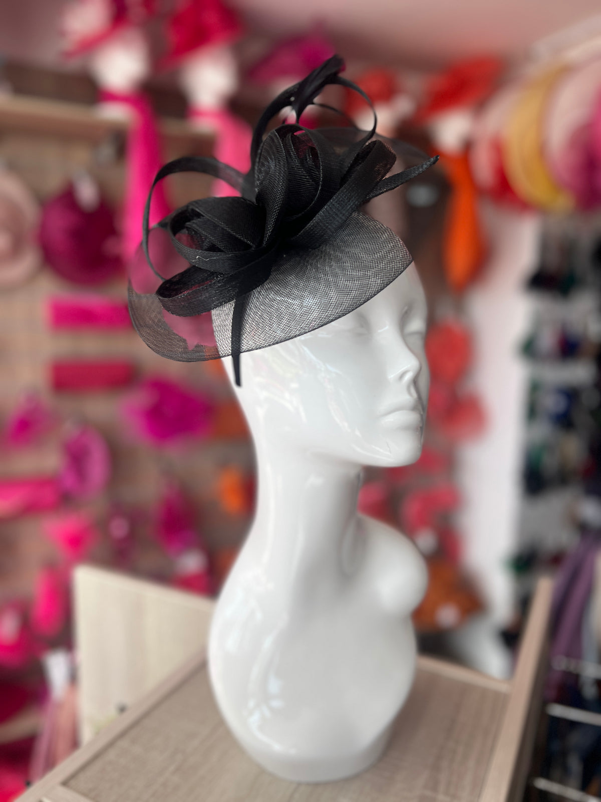 Black Crinoline Saucer Fascinator With Loops &amp; Feathers