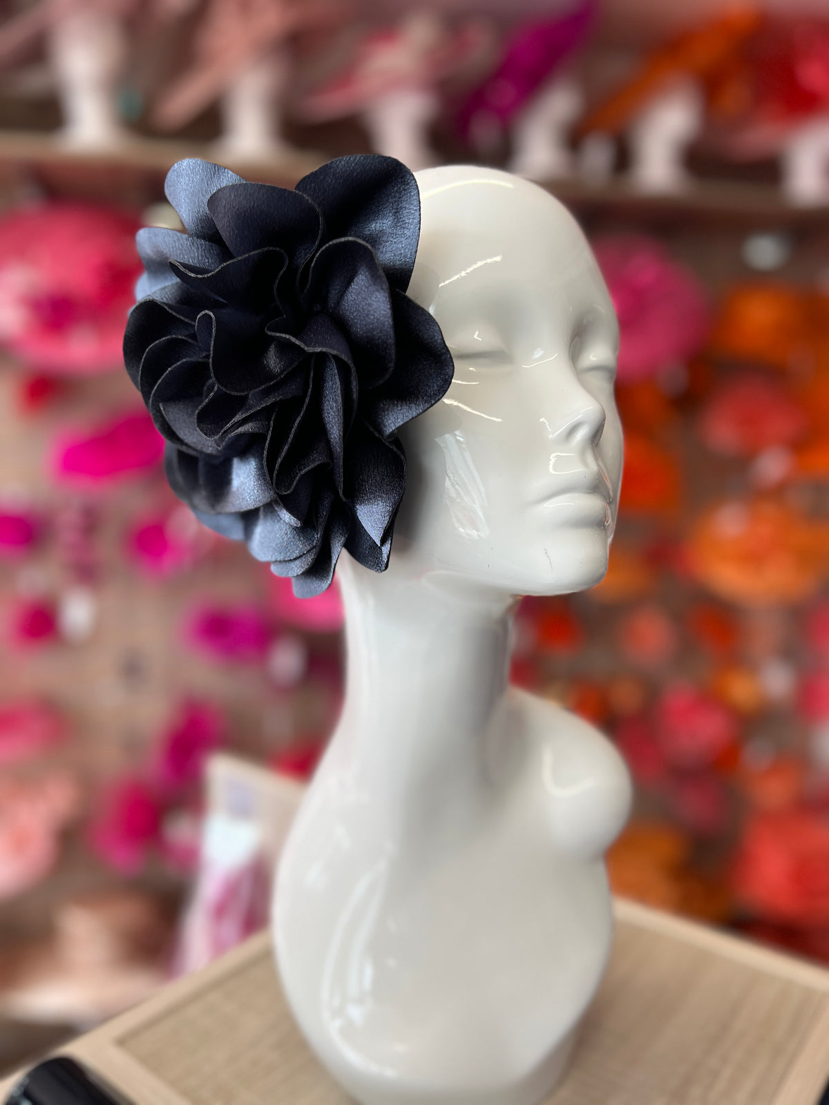 Gunmetal Large Satin Rose Flower Fascinator