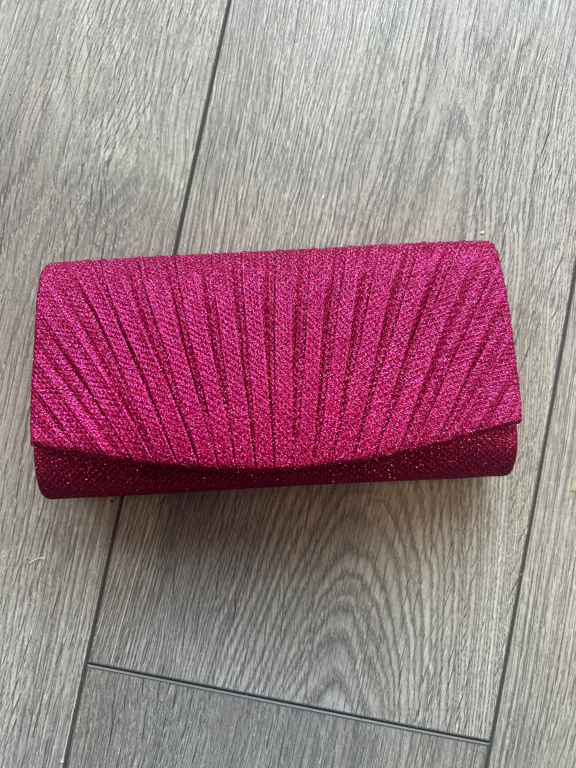 Pink Mini Glitter Pleated Clutch Bag