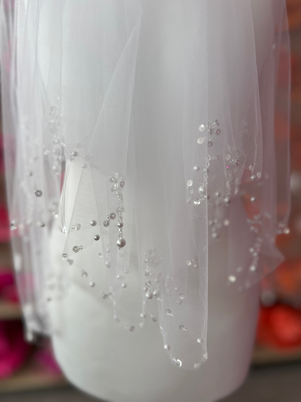 Faith-Ivory Two Layer Elbow Length Bridal Veil With Beading Edge-Fascinators Direct