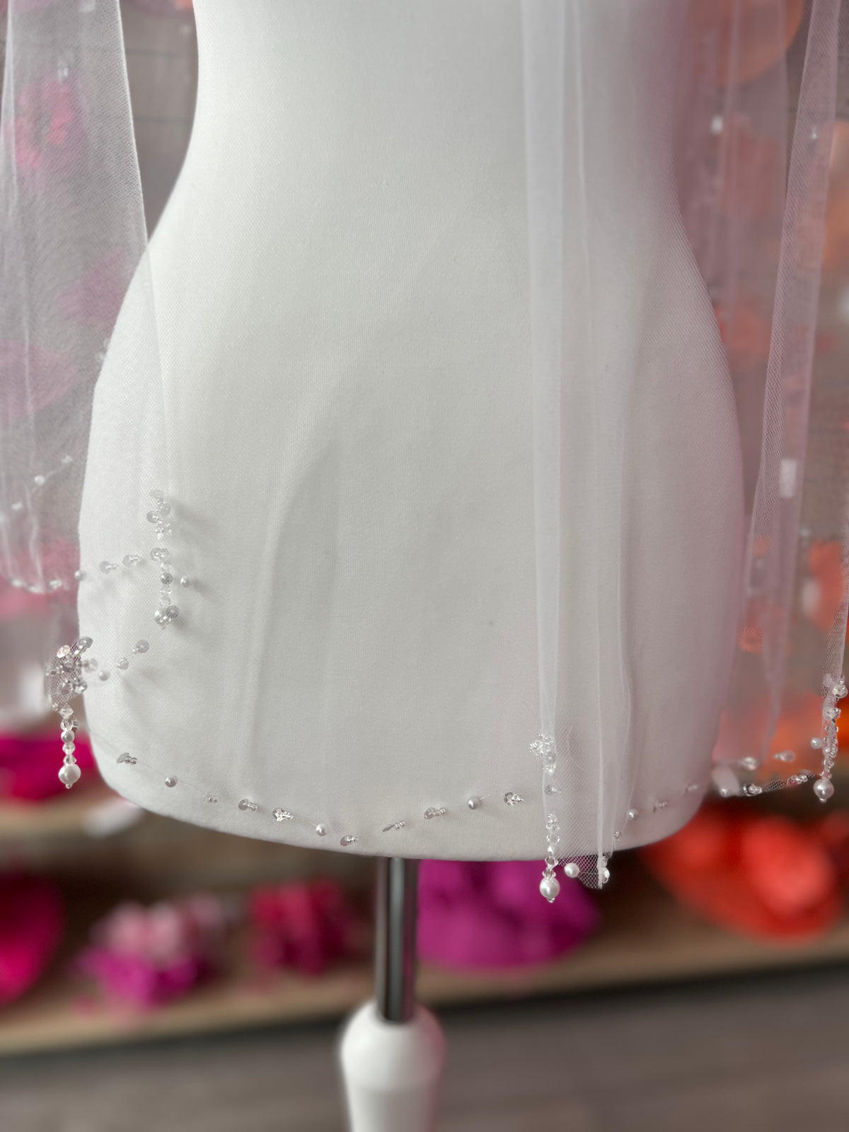 Faith-White Two Layer Elbow Length Bridal Veil With Beading Edge-Fascinators Direct