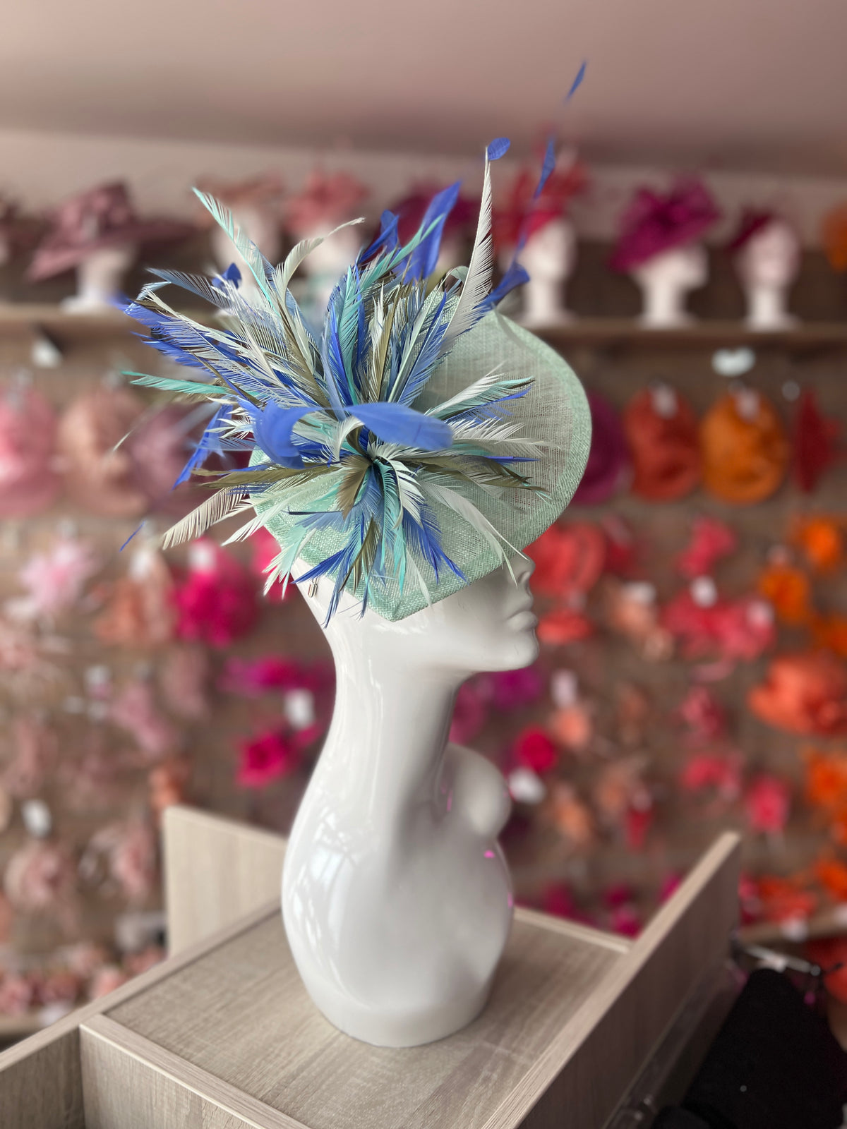 Feather Disc Fascinator - Aqua/Sapphire/Mix-Fascinators Direct
