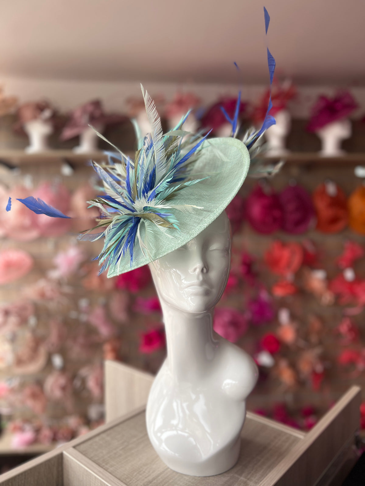 Feather Disc Fascinator - Aqua/Sapphire/Mix-Fascinators Direct