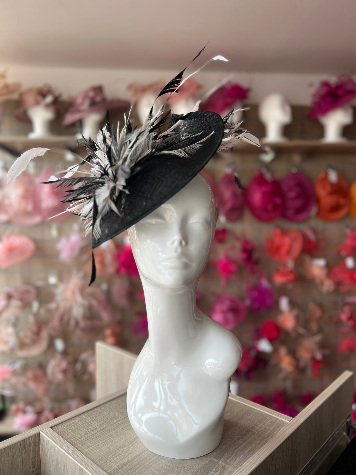 Feather Disc Fascinator -Black/White/Mix-Fascinators Direct