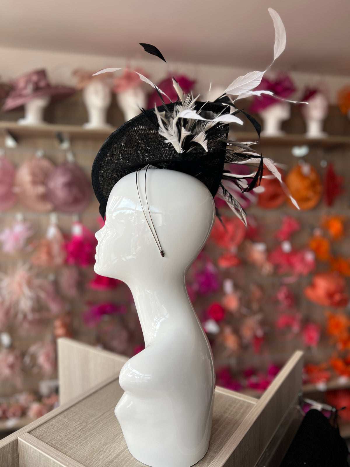 Feather Disc Fascinator -Black/White/Mix-Fascinators Direct