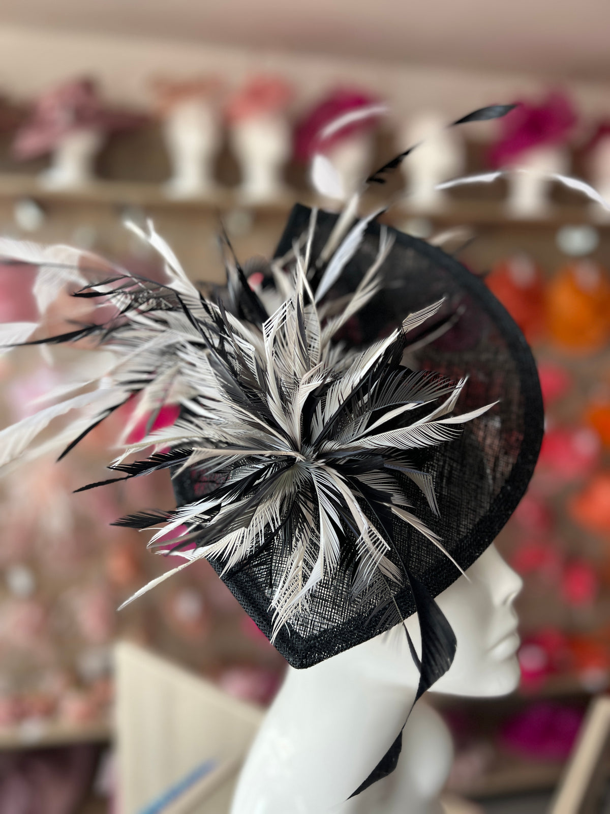 Feather Disc Fascinator -Black/White/Mix-Fascinators Direct