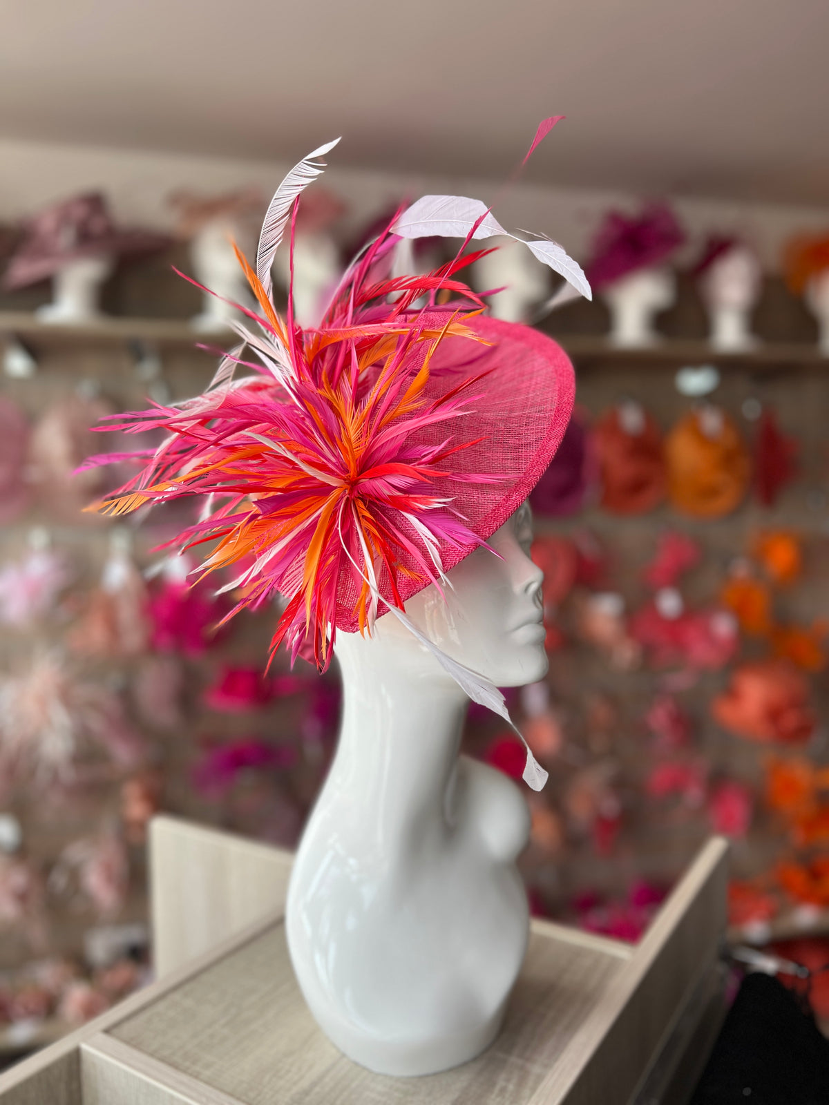 Feather Disc Fascinator -Cerise/White/Mix-Fascinators Direct